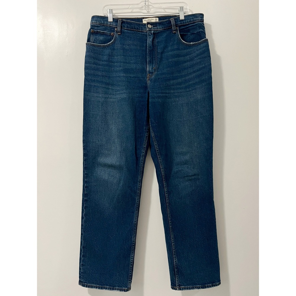 Abercrombie & Fitch The 90s Straight Ultra High Rise Jeans Dark Wash Blue 32 14